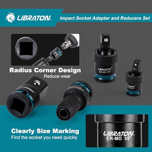 LIBRATON Impact Socket Adapter and Reducer Set 11PCS, Socket Adapters 11PCS Impact Socket Adapter