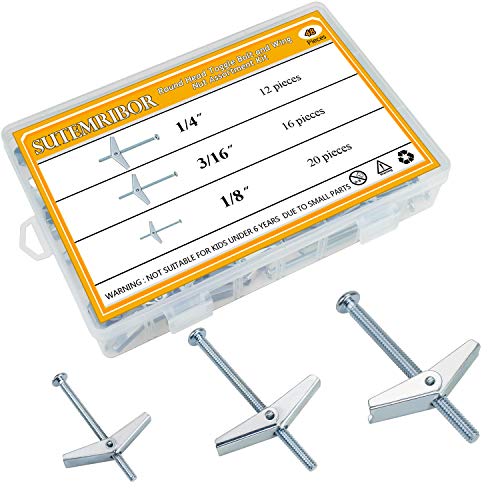 1/8 Inch, 3/16 Inch, 1/4 Inch Toggle Bolt and Wing Nut for Hanging Heavy Items on Drywall, 48 PCS