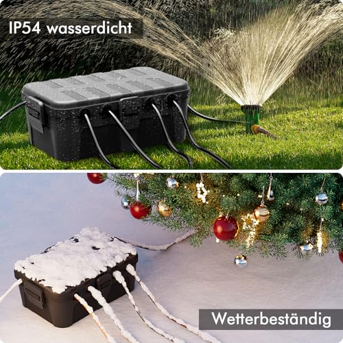 RESTMO Large Cable Box, Waterproof, Electric Box for Extension Cable | IP54 weatherproof, 32 x 22 x 13 cm, for power strip, outdoor socket, garden socket, junction box and cable, black