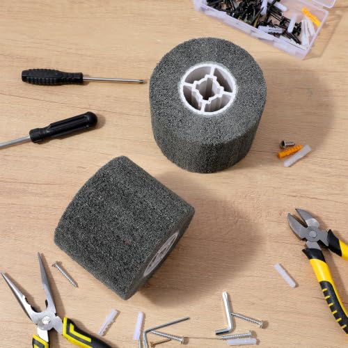2 Pcs 60 Grit Polishing Drum, 4.7 x 4 Inches Abrasive Wire Drum for Paint Rust Removal, Burnishing Wheel Tool for Metal Wood Plastic Surface Conditioning, Polishing Stripping Tool