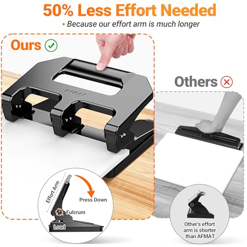 AFMAT HPX1 Heavy Duty 3 Hole Punch, 3 Hole Puncher for Binder, 40-Sheet Three Hole Punch w/ 10000+ Uses, Metal Hole Puncher 3 Ring, 50% Reduced Effort, Bulit-in S.S. Paper Guide (Black) Black