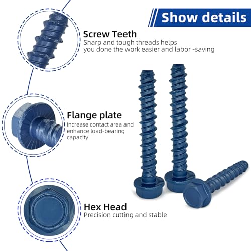 3/8 x 3 Heavy-Duty Hex Head Concrete Anchors, 15 PCS, Corrosion Resistant Blue Climaseal Coating, Outdoor Rated Use, Concrete Block and Masonry Brick Screws 3/8 x 3"
