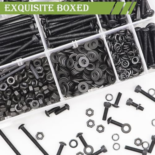 mxuteuk 1260PCS M4 Screws Kit,6mm-40mm Metric Screw Bolts Washers Nuts Kit,Hex Socket Button & Cap Head M4 Screws,12.9 & 10.9 Grade Alloy Steel Bolts with 2 Hex Wrench