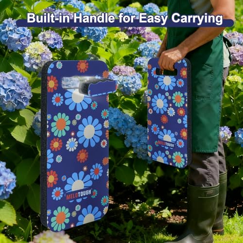MELOTOUGH Bucket Caddy Organizer Bucket Tool Organizer for Garden Tools Fit 3.5 to 5 Gallon Bucket, Garden Kneeling Pad, 1" Thick Soft NBR Foam Kneeling Pads for Gardening, Cleaning, Work (Blue Flower