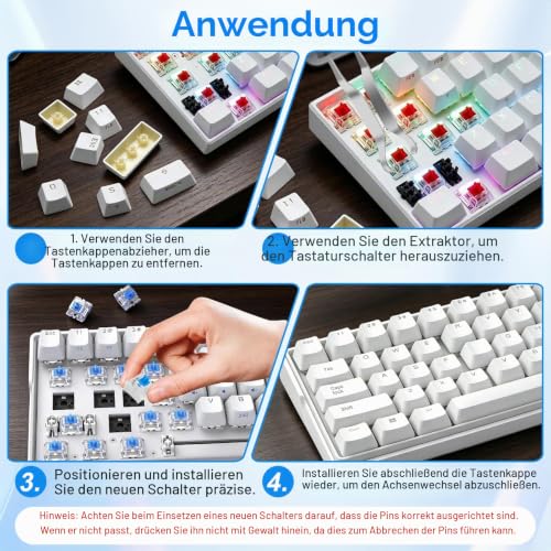 Pack of 60 Transparent Blue Keyboard Switches with Puller, 3-Pin Mechanical Keyboard, Gaming Keyboard Clicker, PC Accessories for Home, Office | PC Accessories for Home and Office, Transparent Blue