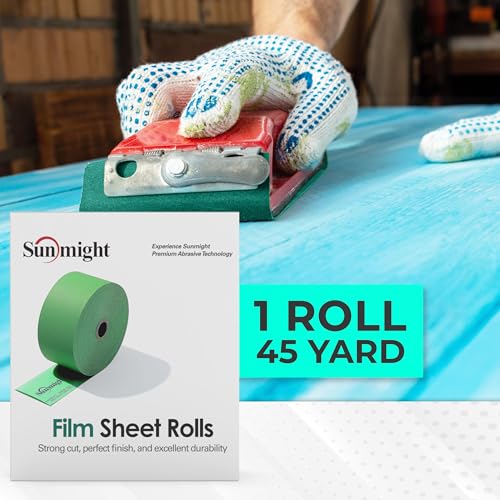 Sunmight Film 180 Grit Sandpaper Roll 2-3/4" x 45 Yards – PSA Longboard Sandpaper – Adhesive Backed for Auto Body, Wood, Metal, Marine & Aerospace – Durable Polyester Backing for Smooth, Even Sanding