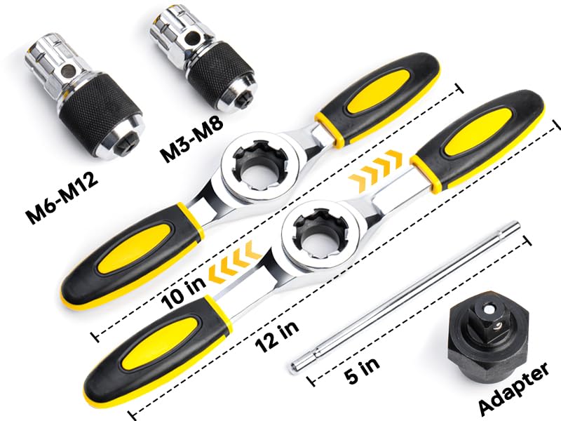 YIYEIE Ratcheting Tap and Die Handle, 5PC Tap Handle Tool with Ratchet Tap Socket, Extendable T-Handle Tap Wrenches Set