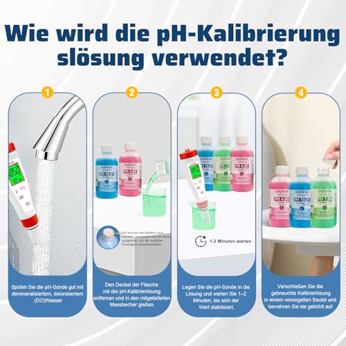 pH Meter Calibration Solution Kit, Contains pH 4.00, 7.00 and pH 10.01 Solution, pH Meter Probes Calibration Solution Buffer, pH Tester Accessories 250 ml x 3 (8.4 fl oz) pH4,7,10