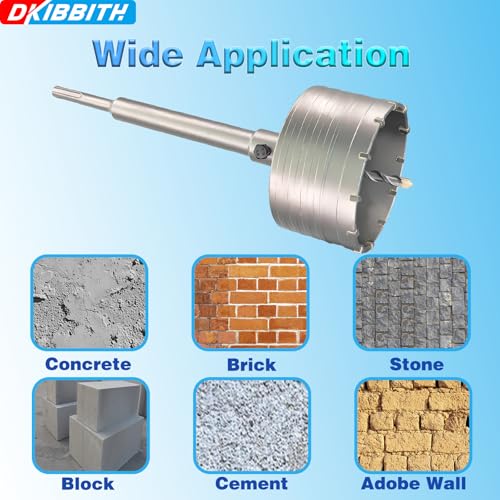4" Concrete Hole Saw, 102mm Tungsten Steel Core Bit for Cinder Block, Brick, Rock, Plank Walls for Pipes or mini Split Lines, with SDS Plus Shank and 2 Center Positioning Drill Bits. 4"