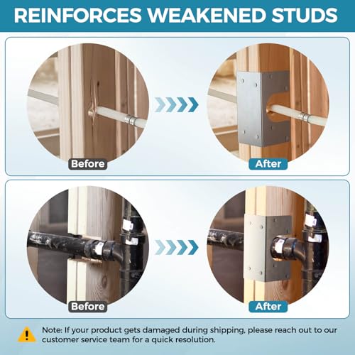 Double 2X Stud Shoes (2 PCS) & Single 2X Stud Shoes (4 PCS), 16-Gauge Galvanized, 6.25" Height, Fits Up to 2 3/8" OD Pipes – Thicker, Higher, IBC/IRC Code Compliant, Extra Durable