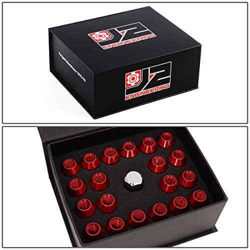 J2 Engineering LN-T7-023-15-RD Red 7075 Aluminum M12X1.5 20Pcs L: 40mm Open End Lug Nut w/Socket Adapter 1.5-Inch
