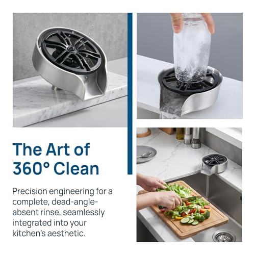 Glass Rinser for Kitchen Sink with Pull-Out Spray, High Pressure 360° Rotating Glass Cup Cleaner Sink Attachment Bottle Washer, Kitchen Sink Accessories Cup Washer Bottle Cleaner for Home Bar, Silver