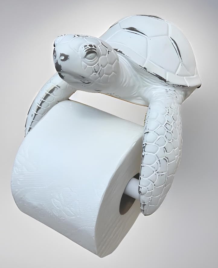 Sea Turtle Wall Mount Toilet Paper Roll Holder Rustic Beach Coastal Decor - Distressed White Finish