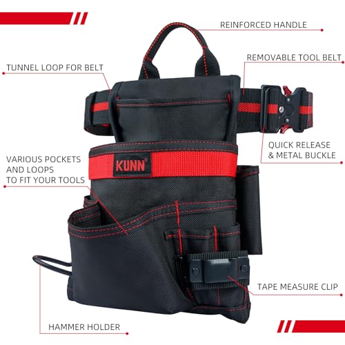 KUNN Tool Belt Suspenders Padded Carpenter Construction Suspender & 10-Pocket Carpenter Tool Pouch