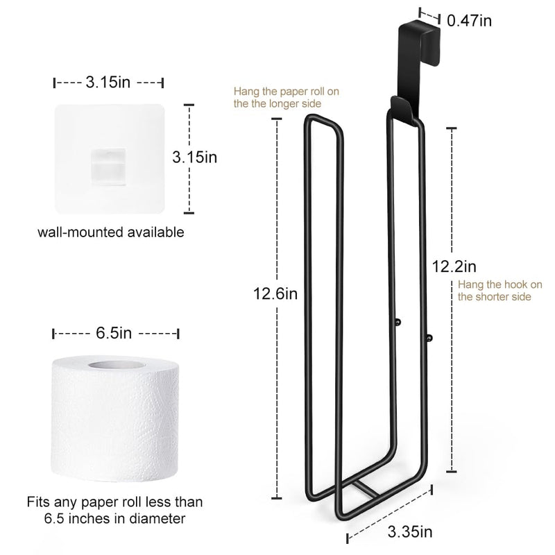 Black Bathroom Toilet Paper Roll Holder for 3 Rolls Tissue, Brushed Nickel, Over The Tank, Self-Adhesive Wall Mount, Stainless Steel (2Pcs) F:hold 3 Rolls Tissue(2pcs,black)