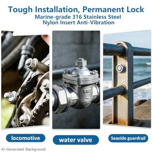 137 Pack Nylon Insert Lock Nuts 316 Stainless Steel Marine Grade Nuts Kit 137 8Size