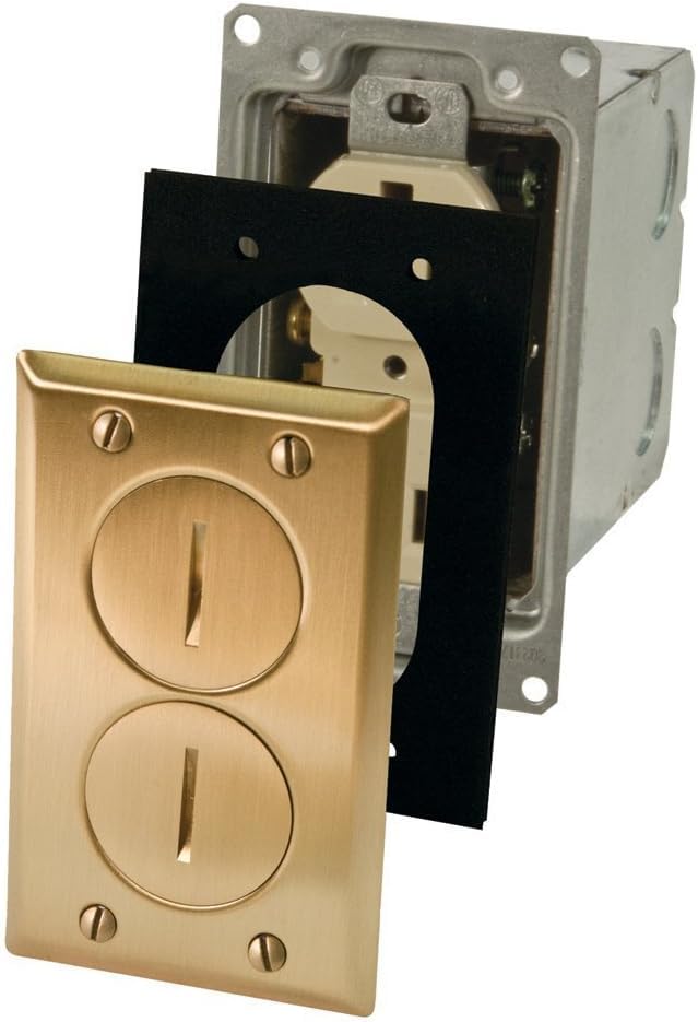 RACO 6500BR-5 Rectangular Metallic Floor Box Kit with Brass Finish Cover Plate, Electrical Outlet Cover with Plug Covers for Electrical Outlet, Brass
