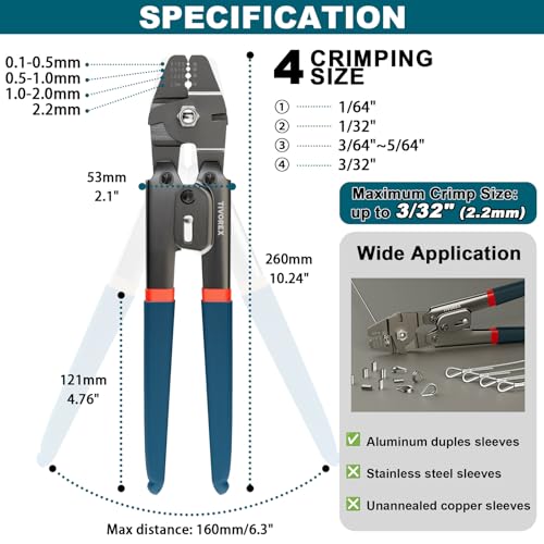 1/16" Wire Rope Crimping Tool Kit, 328ft Stainless Steel Cable 328ft Steel Cable Kit+Crimper
