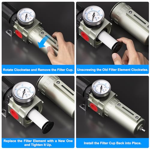 TAILONZ PNEUMATIC 0-240PSI 3/4 Inch NPT Industrial Heavy Duty Particulate Filter and Regulator, Particulate Filter, Coalescing Filter (Manual Drainage) 3/4" NPT Manual Drainage