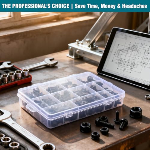288 Pcs Metric Flange Bolt Assortment Kit, M6 M8 M10 Hex Flange Bolts with Nuts and Washers (12mm to 30mm), 10.9 Grade Black Zinc Alloy Steel, for Automotive, Machinery, and DIY Projects
