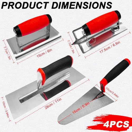 4 PCS Concrete Tool Set, Finishing & Gauging Trowel, Edger Groover Concrete Tool Set, 4 Pcs
