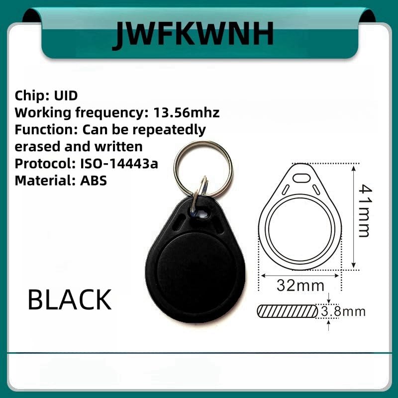 UID Tag Key Fob 13.56MHz Interchangeable Writeable Rewritable Programmable (5 Pack) (Black) Black