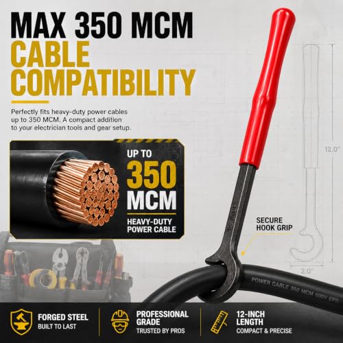 12 inch Cable Bender Tool, Heavy Duty Wire Bending Tool for Easily Bending Max 350 MCM Copper & Aluminum Wires in Electrical Panels, 22° Angled Head Knuckle Saver, 2 Pack