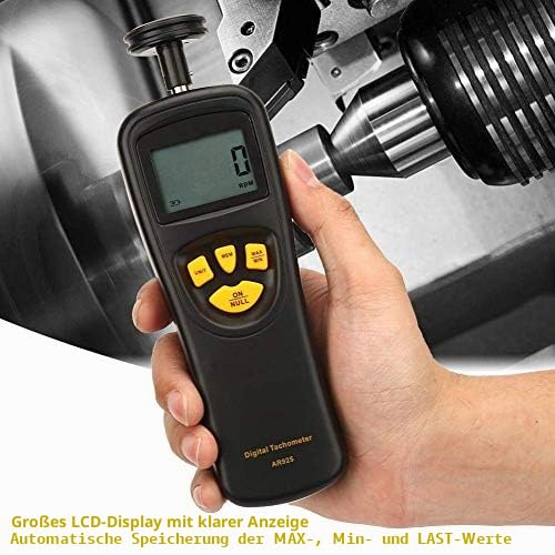 Digital Tachometer, LCD Handheld Contact RPM Meter 0.5-19999 RPM, High Precision Test Counter with Max/Min/LAST Data Backlight Holding Functions
