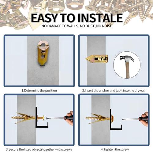300PCS Drywall Anchors and Screws Kit, 150 Self Drilling Sheetrock Anchors and 150 Heavy Duty Wall Fasteners, Hollow Wall Anchors for Hanging Shelves, Picture Frames, Cabinets and Home Décor 3