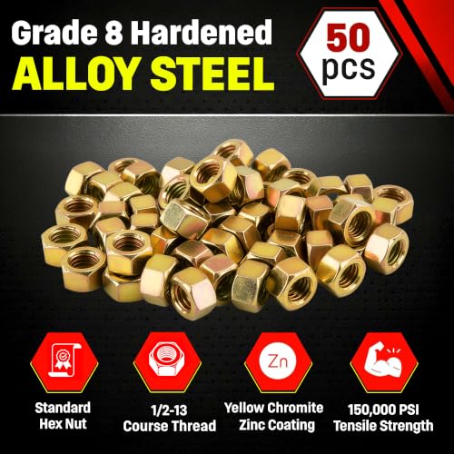 Chenango Supply 1/2-13 Grade 8 Hex Nuts 50 1/2-13 Hex Nut