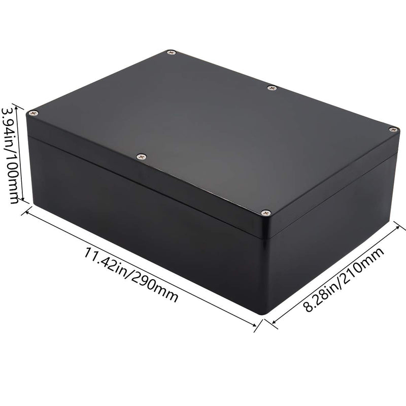 Project Box IP65 Waterproof Junction Box ABS Plastic Black Electrical Boxes DIY Electronic Project Case Power Enclosure 11.42x8.27x3.94 inch (290x210x100 mm) 11.42”x8.27“x3.94"