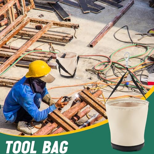 2 Pcs Heavy Duty Tool Canvas Bucket 12 x 12 x 9 Inches Tapered Wall Bucket Bag Plastic Bottom Universal High Weight Load Tool Bag, Load Capacity up to 100 Lbs, 16 oz Canvas 2