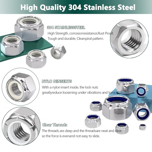 SAE & Metric Nylon Insert Lock Nuts Kit (750Pcs), Lock Nuts Assortment Kit SAE & Metric 750PCS