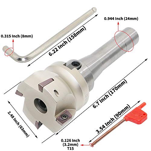 Face Milling Cutter Holder 90 Deg 400R 63-22+R8-FMB22-7/16+APMT1604 Hard Alloy Blade+8mm Spanner+T15 Spanner, Used for Fough Machining of The Workpiece on The Milling Machine.(2.48 inches in diameter) 400R 63-22 (2.48 Inch)