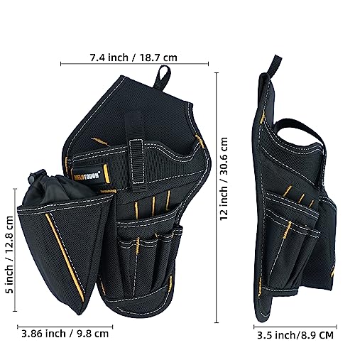MELOTOUGH 2 Inch Wide Quick Release Tool Belt Nylon Web Work Tool Belt + Drill Holster Impact Driver Holster with Bit Pouch Heavy Duty Impact Holster for Tool Belt (Left Hand)