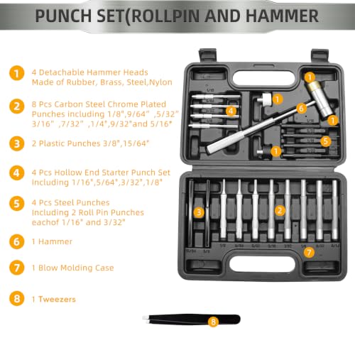 Armorers Bench Block Non-Slip Universal Gun Block & Professional Pin Punches, Punch Tool, Roll Pin Punch Set Punch Set with Organizer Storage Box - Complete Mechanical Repair Tool Kit