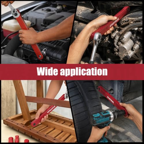 3/8 inch Offset Extension Wrench, Impact Ready Socket Wrench Universal Extender Tool with 1/2", 3/8", 1/4" Square Drive for Tight Spaces (Red) Red