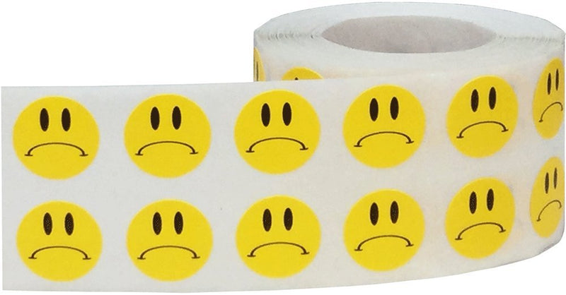 Sad Face Stickers Yellow Sad Face Labels 0.50 Inch 1,000 Total Adhesive Stickers
