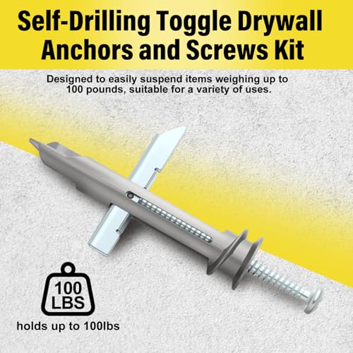 Frienda 50 Pcs Drywall Anchors Heavy Duty Self-Drilling Toggle Bolts 1/8