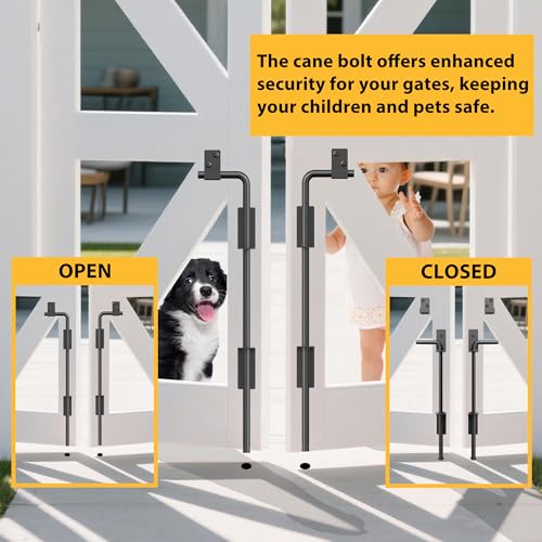 24" Heavy Duty Cane Bolts for Gates with Upgraded Square Hardware Gate Drop Rod with Black Finish for Wood PVC Vinyl Fences Gates, Double Doors-2 Pack 24Inch-2pack