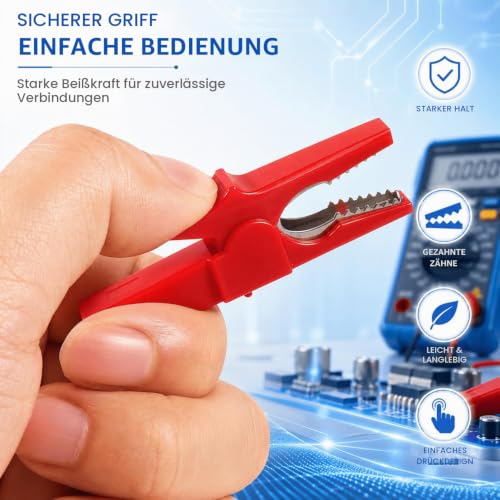 Pack of 10 30A Crocodile Clips, Fully Insulated Crocodile Clip, 4 mm Banana Socket for Test Leads, Multimeter, Cable, Electrical Testing