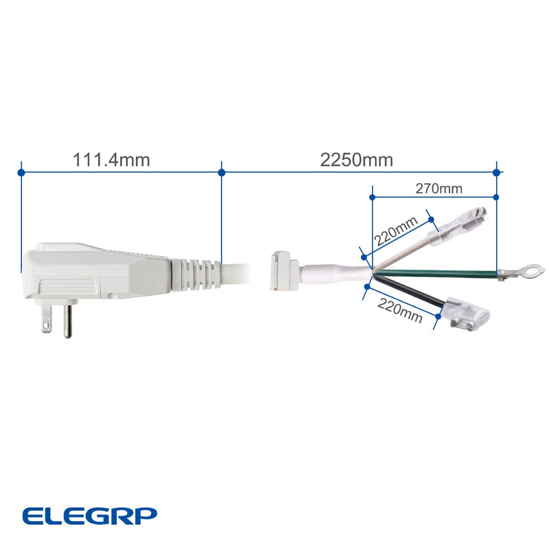 ELEGRP L22620 12AWG Gray LCDI Power Cord Plug for A/C Air Conditioner, E250451 UL Certified, 7.6FT Leakage Current Detection Interrupter Replacement, 240VAC 20Amp 4800W 60Hz NEMA 6-20P (1 Pack)