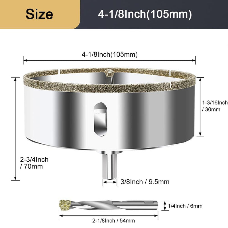 ASNOMY 4-1/8 Inch Diamond Hole Saw with Pilot Drill Bit, 4-1/8" Diamond Tip Coated Hole Saw with Guiding Drill Bit for Glass Ceramic Marble Porcelain Tile Granite Quartz 105mm | 4-1/8"