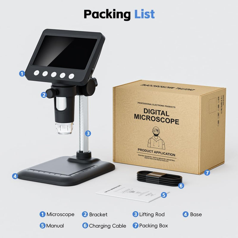 4.3" Digital Microscope for Adults, SKYEAR Coin Microscope 1000X Magnification with 8 Ajustable LED Fill Lights, USB Microscope for Windows/MacOS, Coin Collection Supplies-Black Black