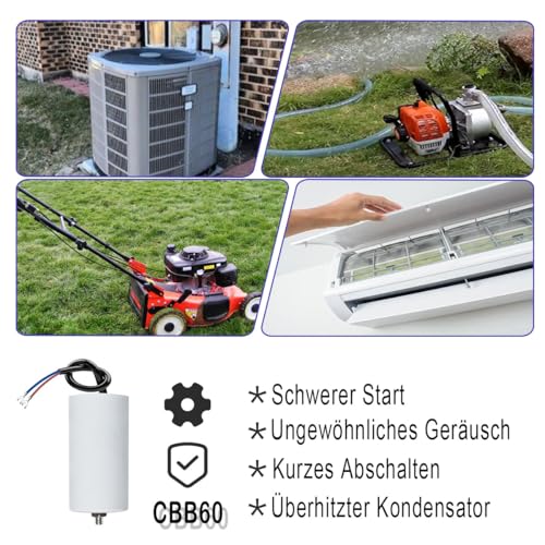 CBB60 450V 4µF 50/60HZ Capacitor, Starting Capacitor, Motor Capacitor, Motor Operating Capacitor, with Cables, M8, 34 x 65 mm, 4UF, for Motors, Swimming Pool Pumps, Wood Splitter