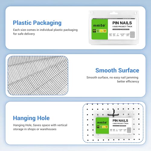 meite 1/2" Galvanized 23 Gauge Pin Nails - 10000 Counts and Assorted 5 Sizes (5/8", 3/4", 1", 1-3/16", 1-3/8") Galvanized Pin Nails - 10000 Counts