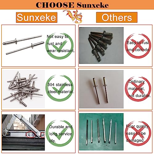100pcs 1/8" x 1/2" Stainless Steel Blind Rivets, 3.2 x 12.7mm Stainless Steel Pop Rivets, Pack of 100
