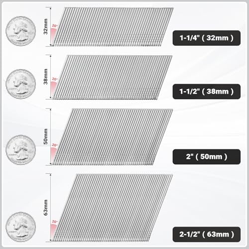 16 Gauge 2-Inch (50mm) 20-Degree Stainless Steel Angled Finish Nails - No Rust for Siding & Trim (2000 PCS) 1 BOX 2" Length