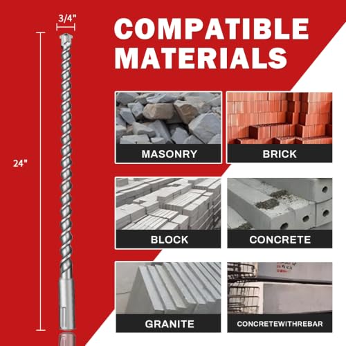 3/4" x 24" SDS Max Hammer Drill Bit, 4-Cutter Concrete Masonry 3/4" x 24"