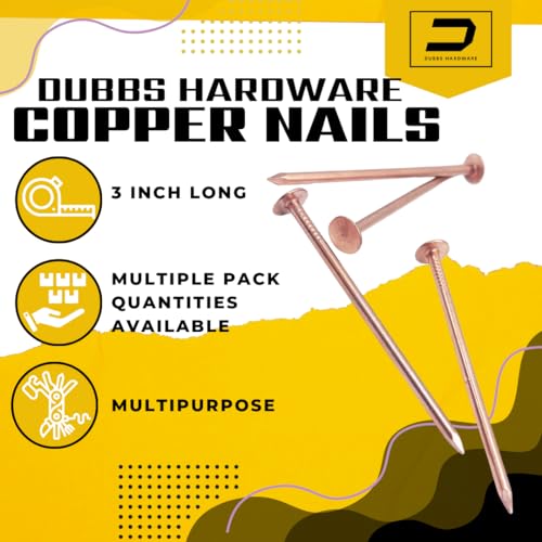 3 Inch Copper Nails Roofing Finish Nails USA MADE - Solid Pure Copper Slating Nails Spikes Flashing Furniture Boat - Package Includes The Highest Quality Copper Nails by Dubbs Hardware (25) 3in - 25pcs